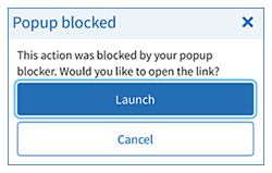 Mobile screen shot of the message telling the user that a popup was blocked