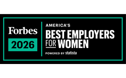 Forbes Best Employer for Women Badge 2026 with black background