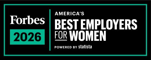Forbes Best Employer for Women Badge 2026 with black background