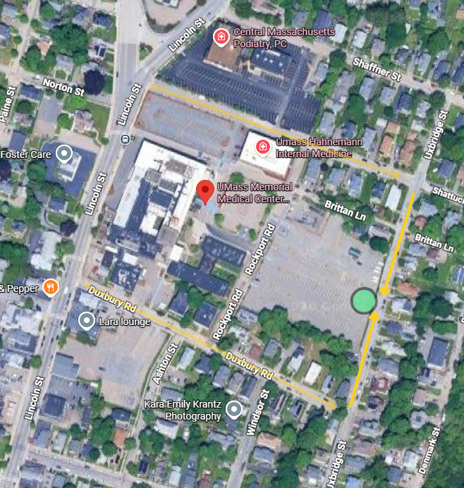 A top-down map of Hahnemann's campus marking what streets are impacted by paving.