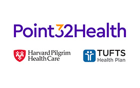 Point32Health, Harvard Pilgram HealthCare, and Tufts Health Plan combined logos