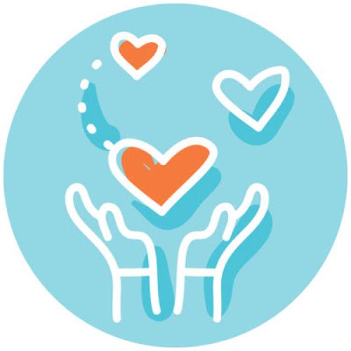 The Compassionate Care logo; two hands lifting a heart outline within a light blue circle.