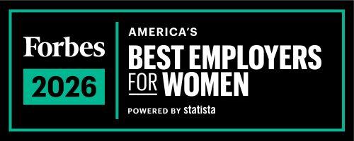Forbes Best Employer for Women Badge 2026 with black background