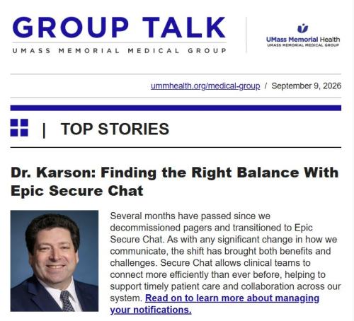 An image of the Group Talk newsletter, featuring a photo of Dr. Andrew Carson