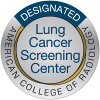 A badge from the American College of Radiology stating this is a designated Lung Cancer Screening Center.