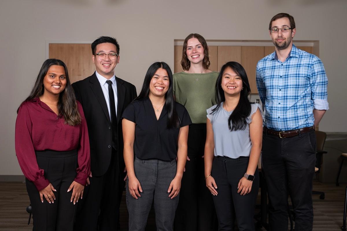 The pharmacy residents for 2026. From left to right: Akshaya Arunkumar, Howard Nguyen, Katelyn Hilko, Haley Whelchel, Tram Nguyen, Max Blumenthal