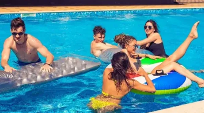 family swimming safety in pool