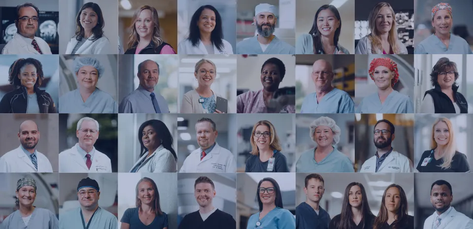 4x8 grid collage of healthcare professionals faces