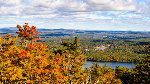 Colorful fall foliage is shown over Marlborough from atop a nearby hill.