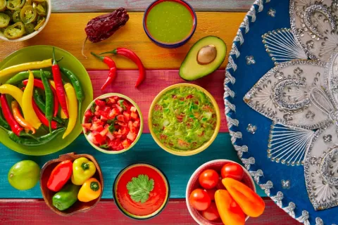 avocado lime tomato salsa and peppers ready for avocado tacos