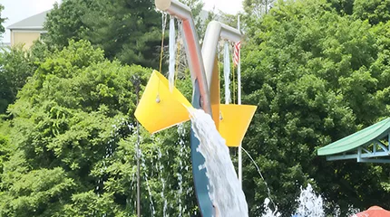 Buckets at the Spray Park at East Park in Worcester.