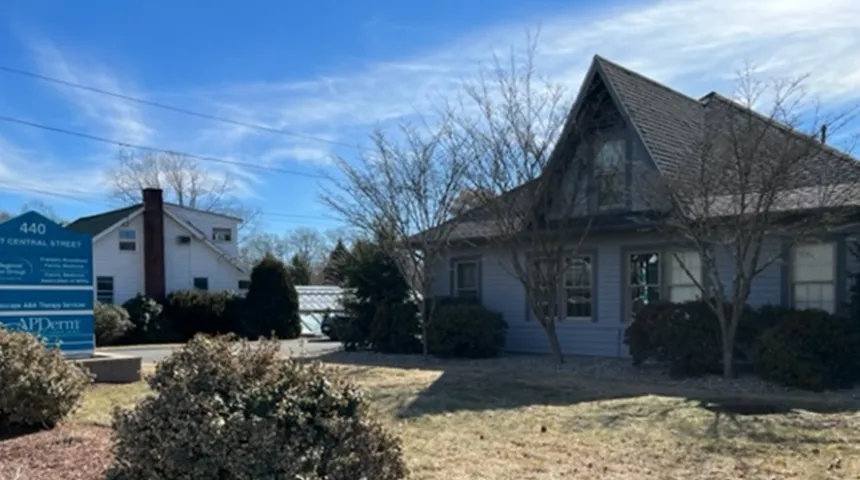 The exterior of "Franklin-Wrentham Family medicine" on a sunny winter day.