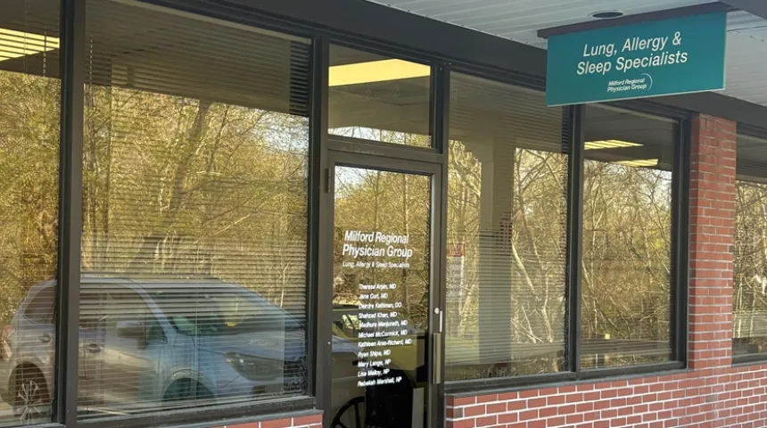 The exterior of the Lung, Allergy and Sleep Specialists building in Milford, Mass.