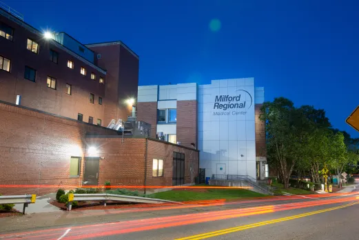 Milford Regional Medical Center at dusk