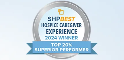 SHP Best Hospice Caregiver Experience 2024 winner badge for superior performance.
