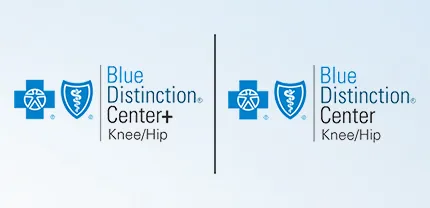 A logo that reads "Blue Distinction Center Plus Knee Hip"