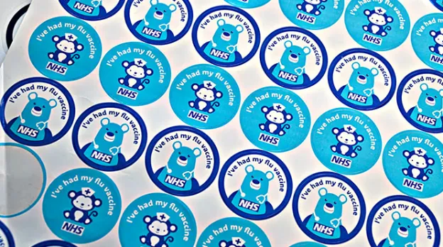 Stickers ready to give to children at a clinic for children of health care workers at the Royal Cornwall Hospital on December 16, 2025 in Truro, England. 
