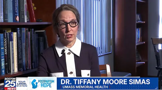 Dr. Tiffany Moore Simas speaks to Boston 25 News from her office.