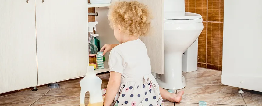 child getting into mischief with chemicals