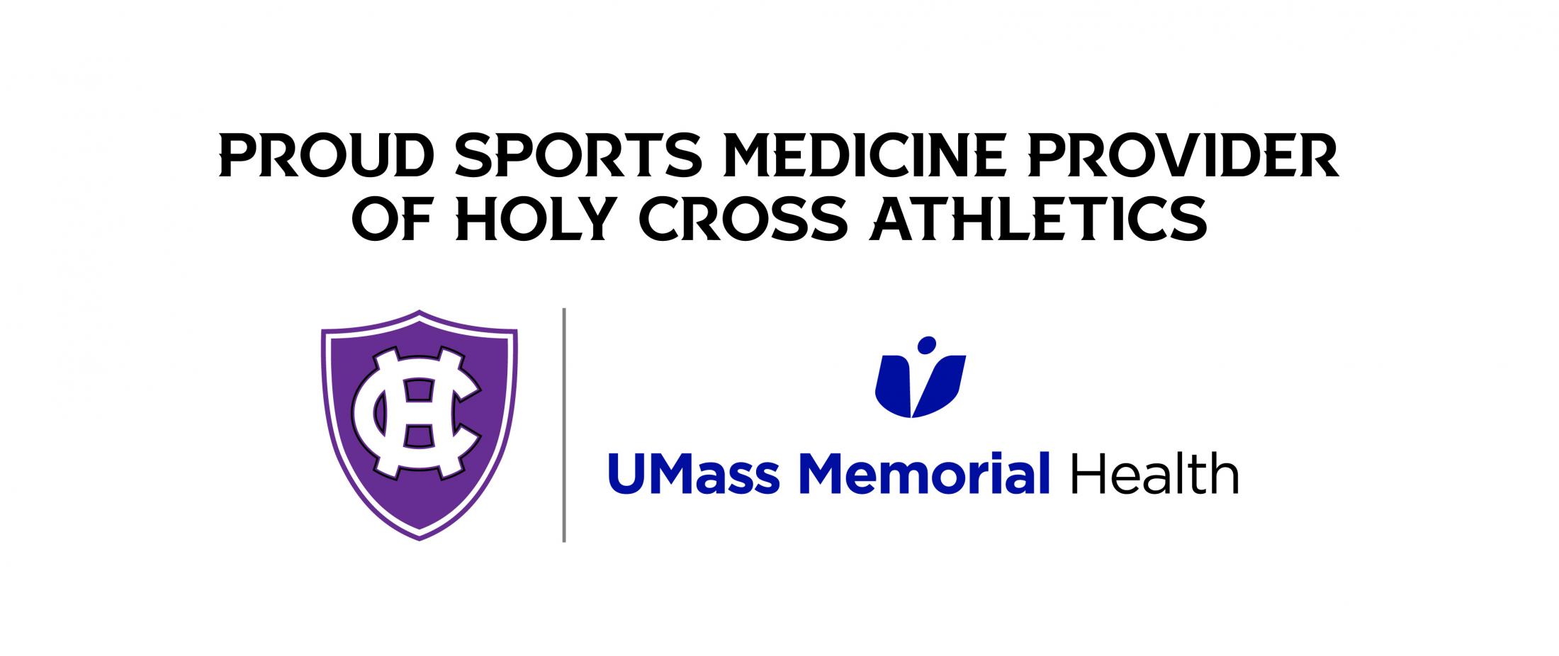 The Holy Cross and UMass Memorial Health logos are shown with the text 'Proud sports medicine provider of Holy Cross Athletics.'