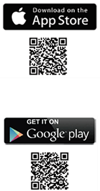 Image of mobile phone displaying the AngelEye Mobile App QR codes  for downloading