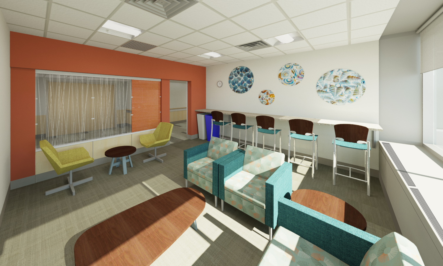 Rendering of new inpatient waiting room at UMass Memorial Medical Center, University Campus