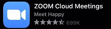 The Zoom Cloud Meetings logo is shown with a star rating.
